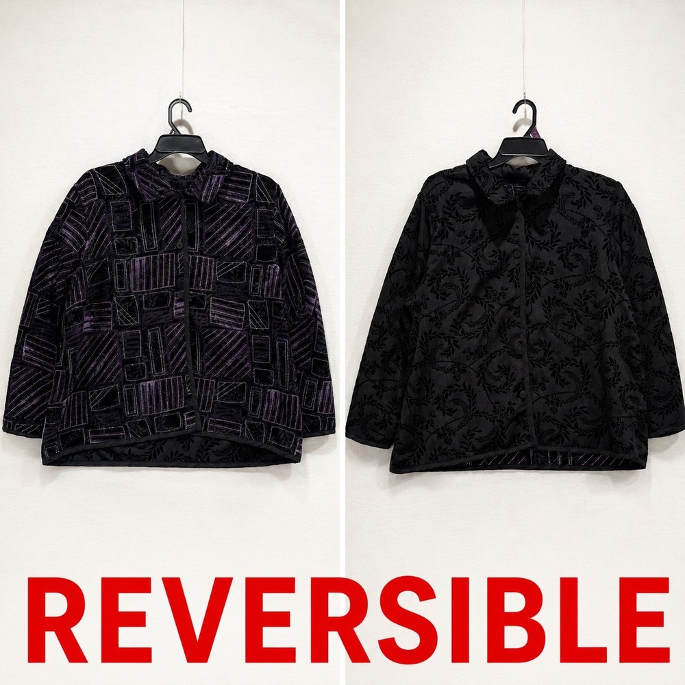 Vintage Coldwater Creek Reversible Jacket Velvet Burnout Artsy Teacher Boho Y2K